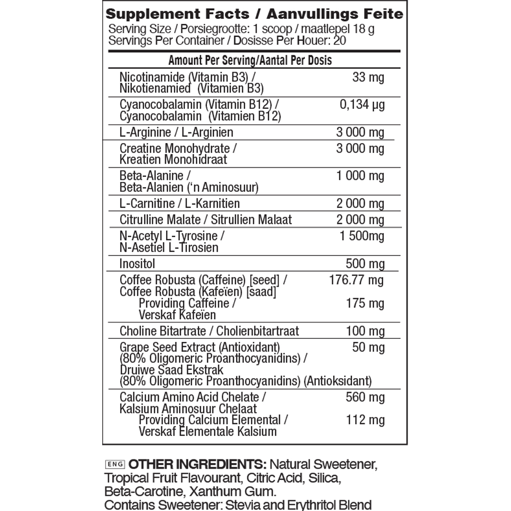 Pre-Workout Naturally Sourced Tropical Fruit Punch (360g) - Image 2